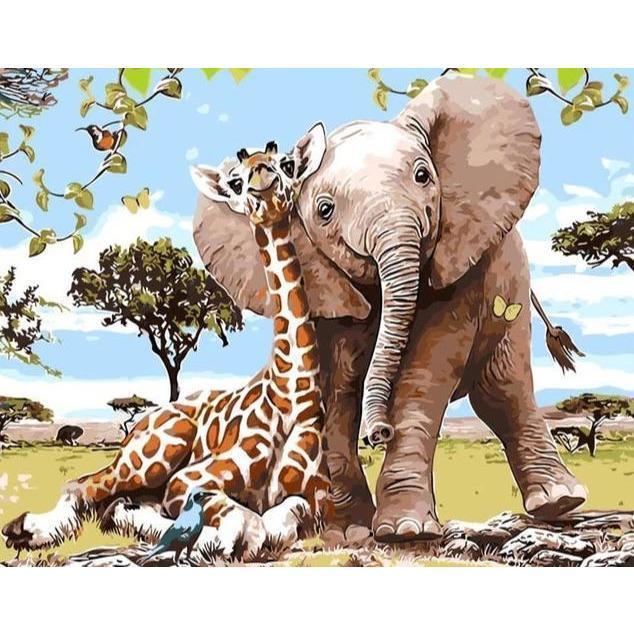 Malen nach Zahlen Elefant und Giraffe
