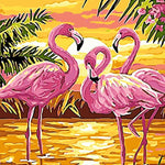 Malen nach Zahlen Flamingos mit Sonnenuntergang