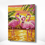 Malen nach Zahlen Flamingos mit Sonnenuntergang
