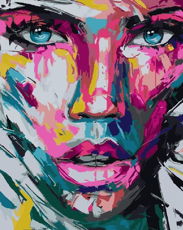 Malen nach Zahlen Frau mit rosa Farben