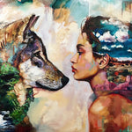 Malen nach Zahlen Frau und Wolf