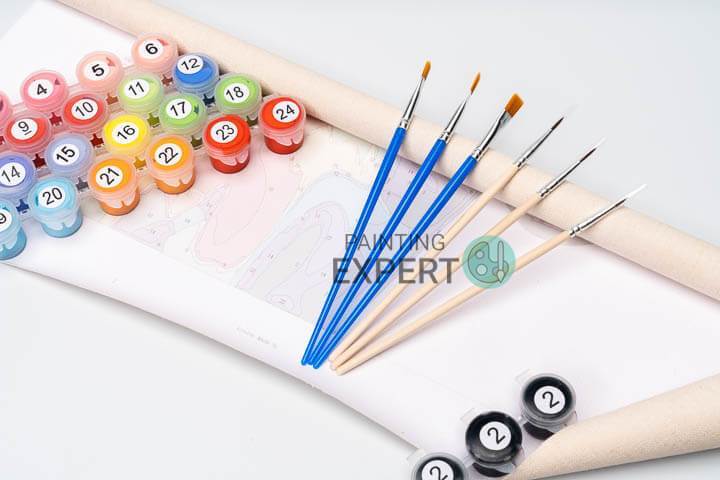 Malen nach Zahlen Haus in Holz mit Schwänen