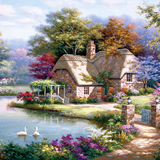 Malen nach Zahlen Haus in Holz mit Schwänen