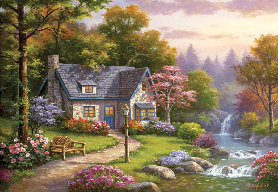 Malen nach Zahlen Haus mit Bank