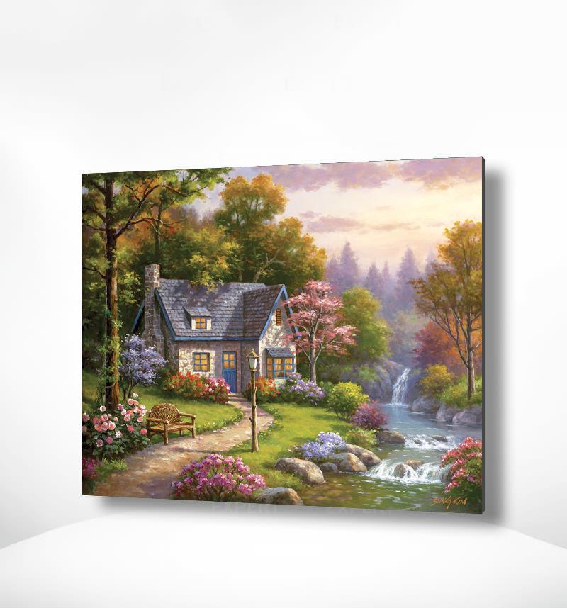 Malen nach Zahlen Haus mit Bank