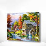 Malen nach Zahlen Haus mit Wassermühle