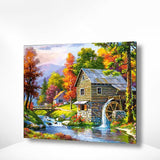 Malen nach Zahlen Haus mit Wassermühle