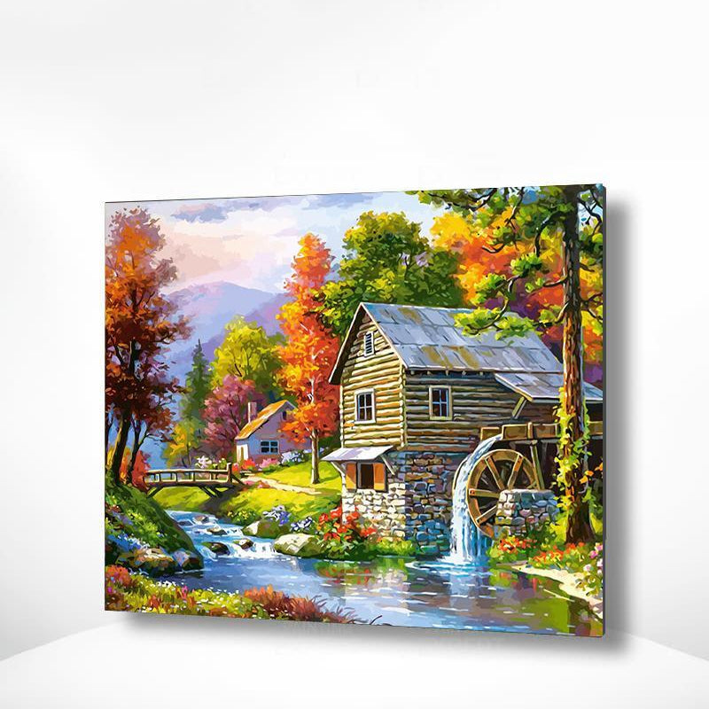 Malen nach Zahlen Haus mit Wassermühle