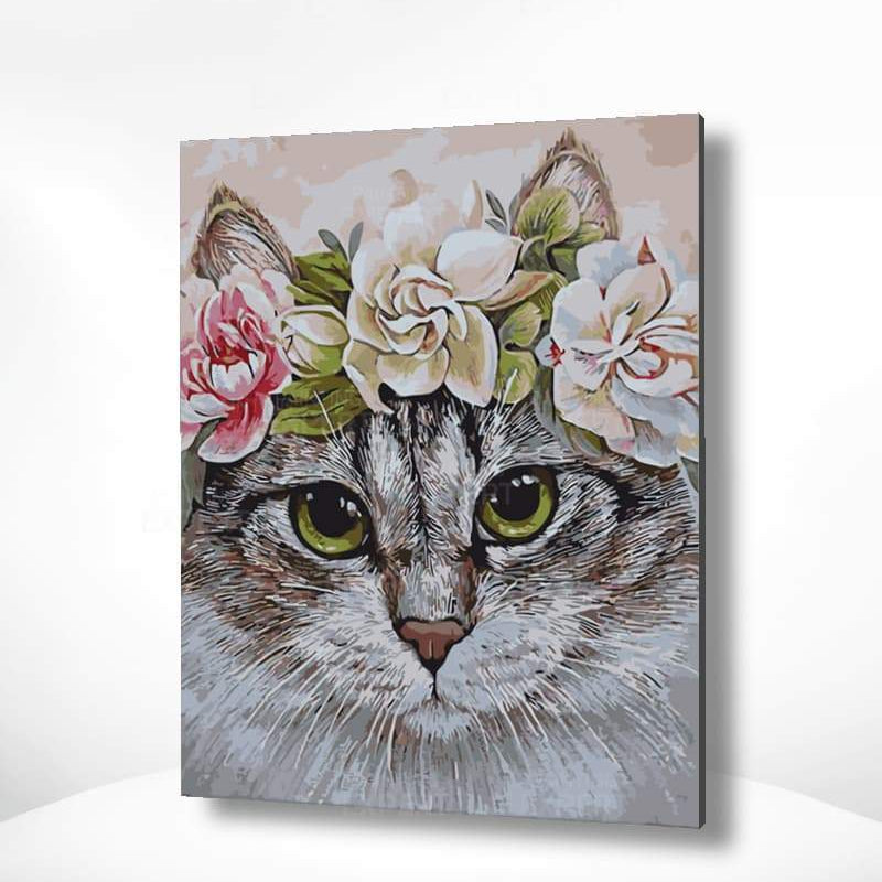 Malen nach Zahlen Katze mit Blumen