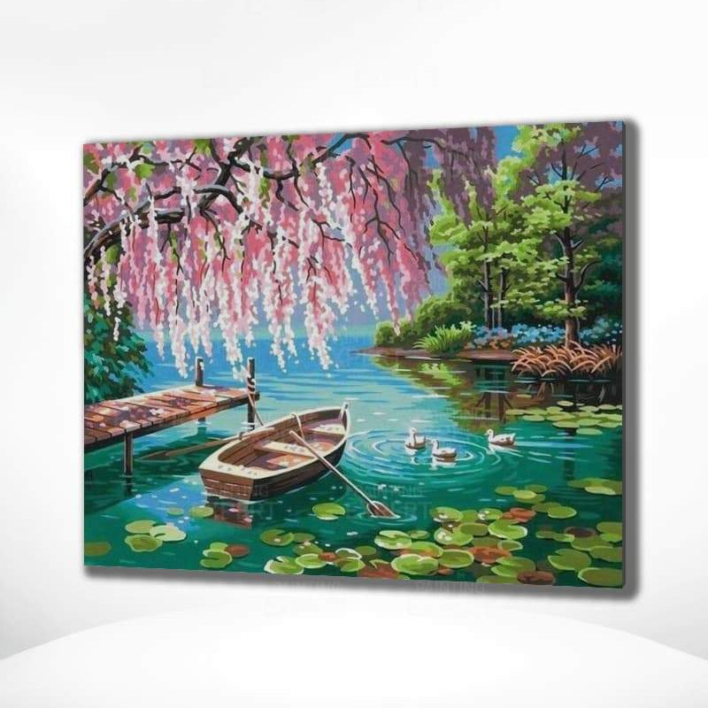 Malen nach Zahlen Landschaft Wasser und Boot