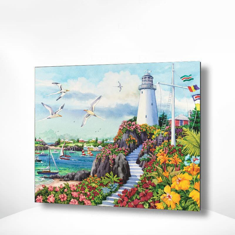 Malen nach Zahlen Leuchtturm mit Vögeln