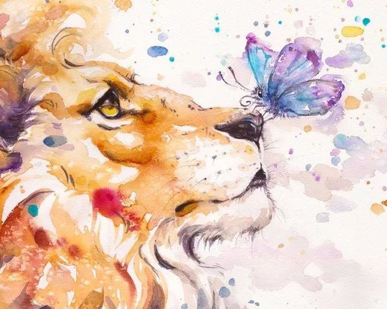 Malen nach Zahlen Löwe und Schmetterling auf Nase