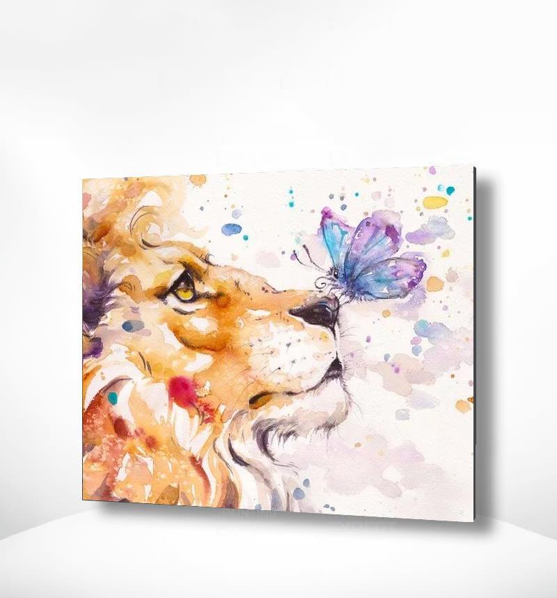 Malen nach Zahlen Löwe und Schmetterling auf Nase