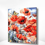 Malen nach Zahlen Mohnblumen mit Schmetterling