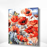 Malen nach Zahlen Mohnblumen mit Schmetterling