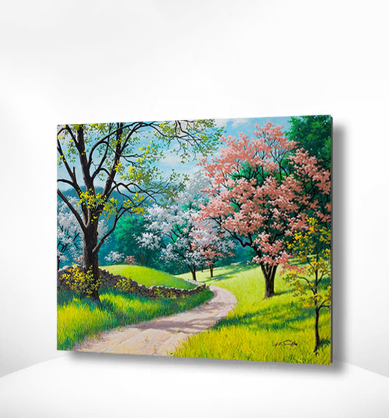 Malen nach Zahlen Park mit rosa Blumen