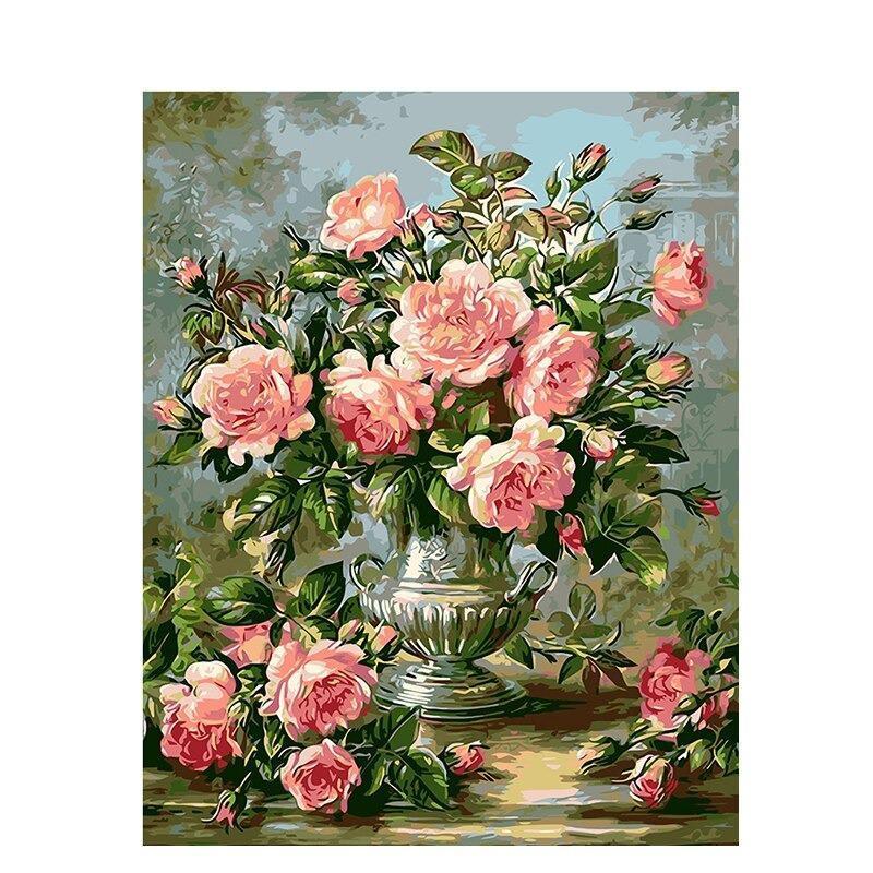 Malen nach Zahlen Rosa Blumen in einer Vase-Malen Nach Zahlen Experte