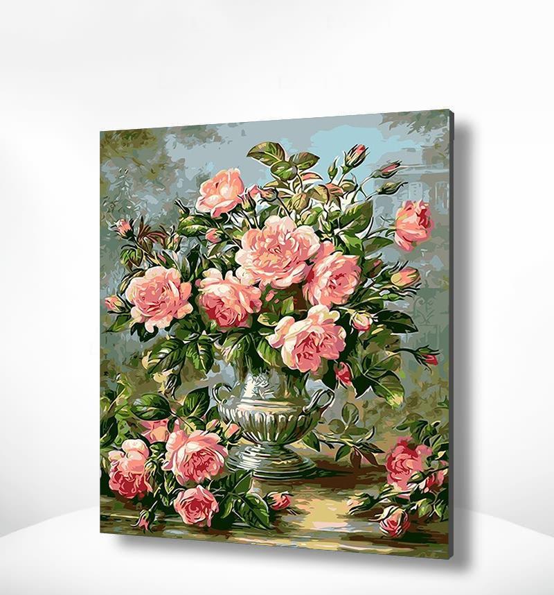 Malen nach Zahlen Rosa Blumen in einer Vase-Malen Nach Zahlen Experte