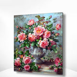 Malen nach Zahlen Rosa Blumen mit Silber Vase