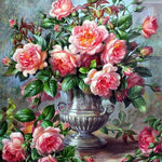 Malen nach Zahlen Rosa Blumen mit Silber Vase