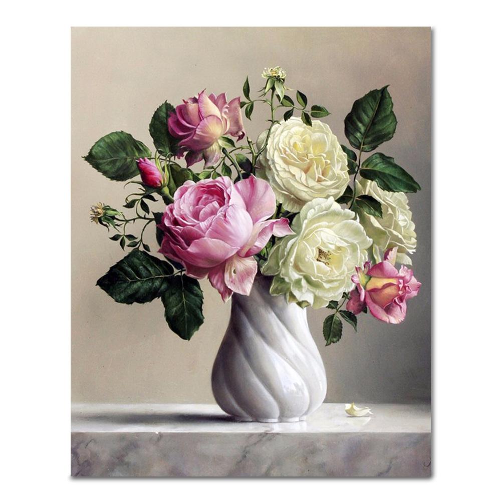 Malen nach Zahlen Rosen in weißer Vase-Malen Nach Zahlen Experte