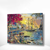 Malen nach Zahlen Schiff bei Stadt im Meer