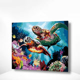 Malen nach Zahlen Schildkröten mit Fischen im Meer