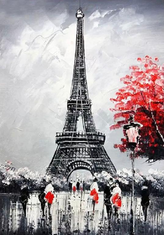 Malen nach Zahlen Schwarz und weiß Paris mit Blumen