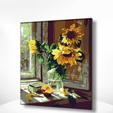 Malen nach Zahlen Sonnenblumen mit Apfel