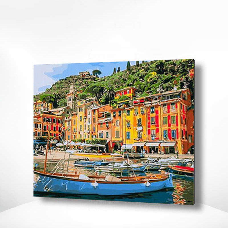 Malen nach Zahlen Stadt mit Boot