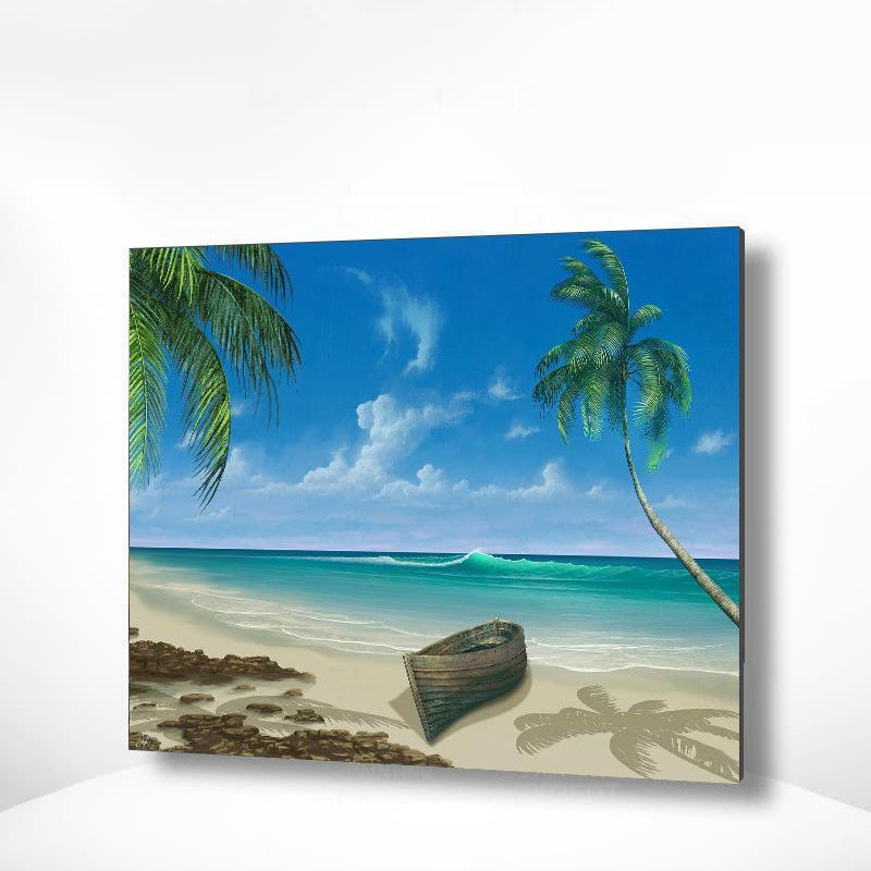 Malen nach Zahlen Strand mit Boot und Meer