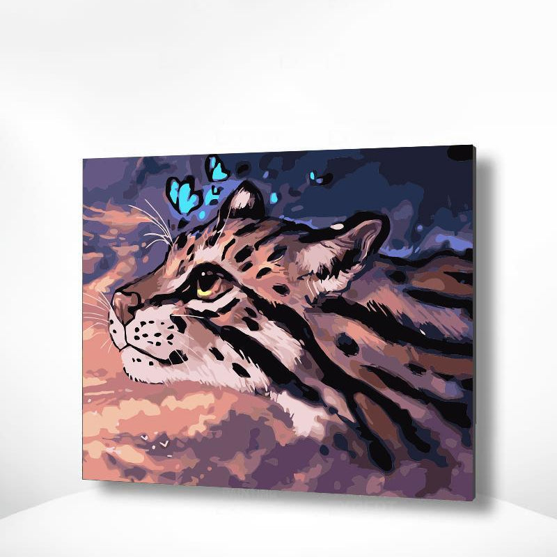 Malen nach Zahlen Tiger mit blauem Schmetterling