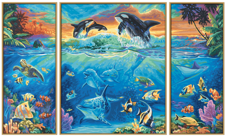 Malen nach Zahlen Triptychon Meer