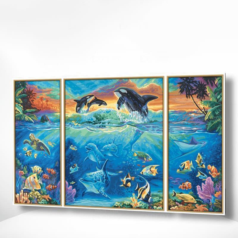 Malen nach Zahlen Triptychon Meer