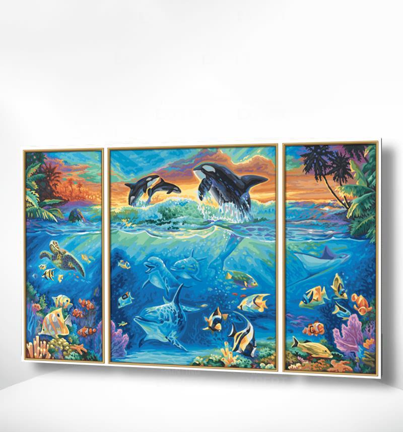 Malen nach Zahlen Triptychon Meer