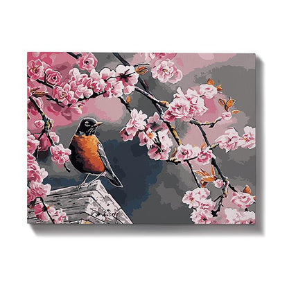 Malen nach Zahlen Vogel mit Rosa Blumen