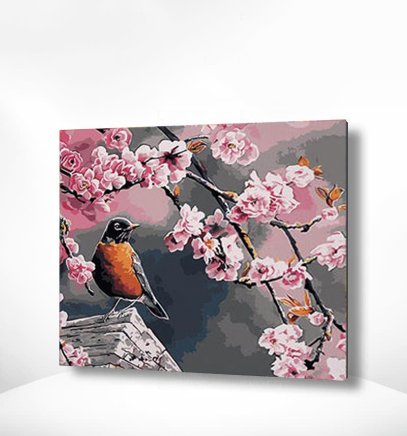 Malen nach Zahlen Vogel mit Rosa Blumen